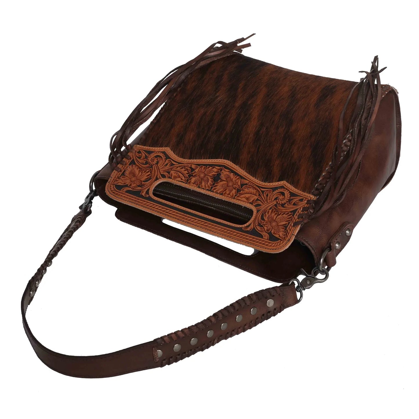 Montana West Genuine Leather Hand Tooled Hair-on Collection Concealed Carry Hobo