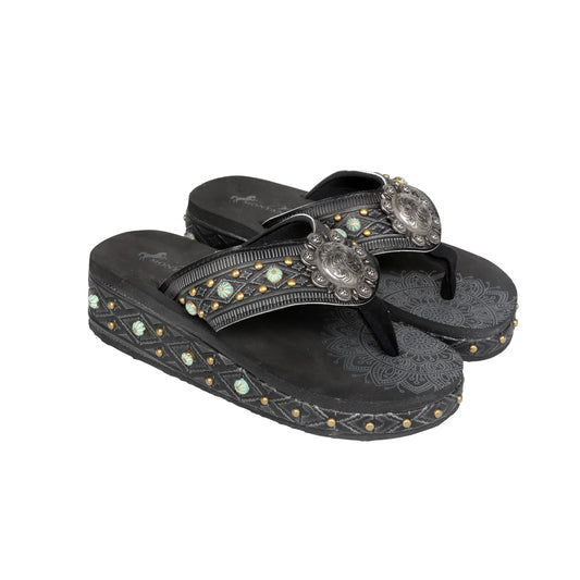 Montana West Aztec Tooled Wedge with Crosses Flip Flops