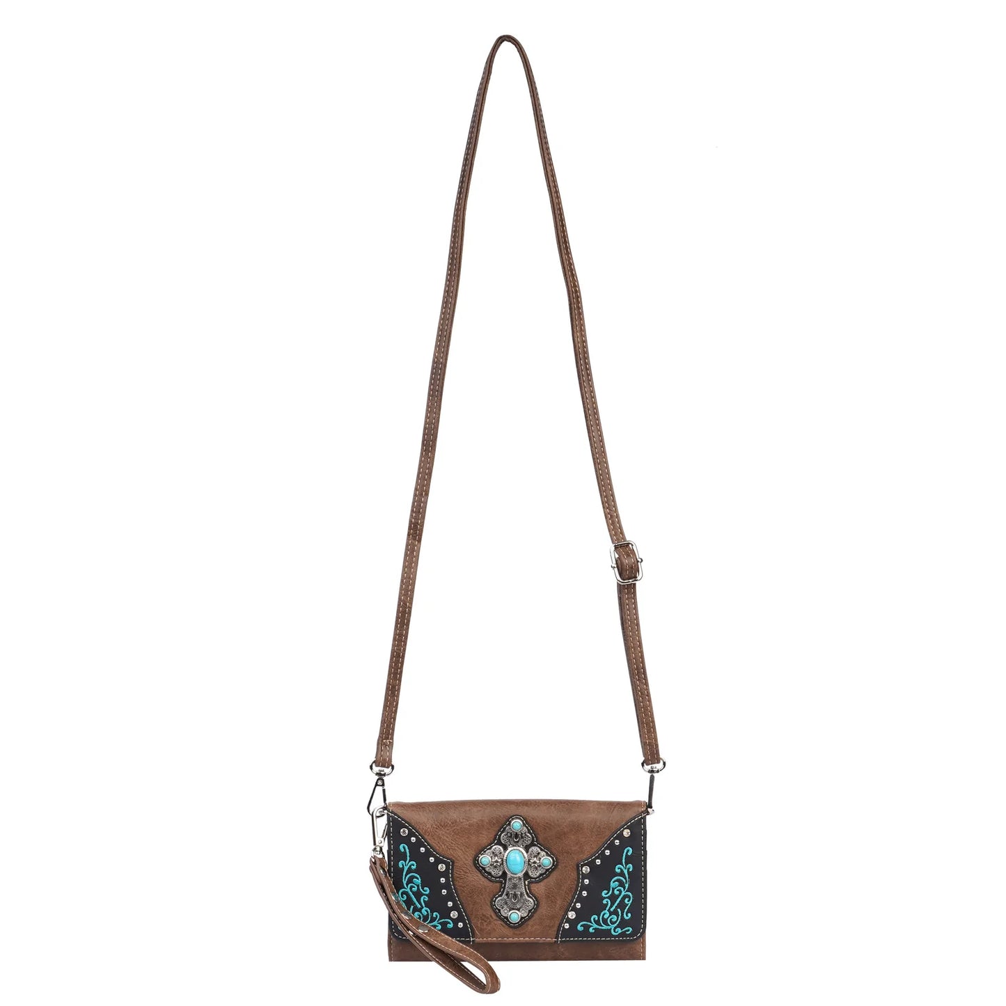 Small Crossbody Wallet with Cross and Turquoise