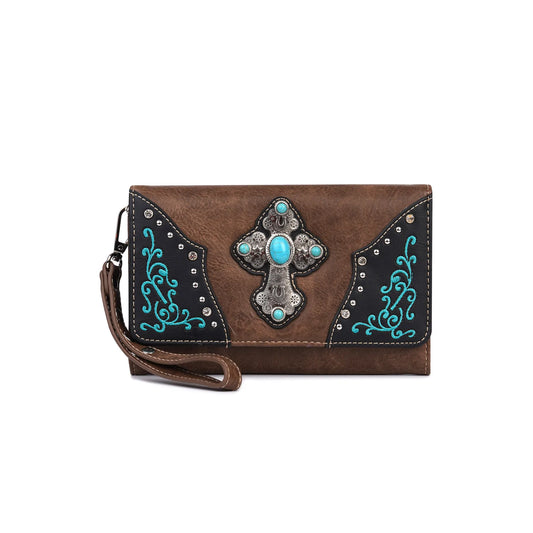 Small Crossbody Wallet with Cross and Turquoise