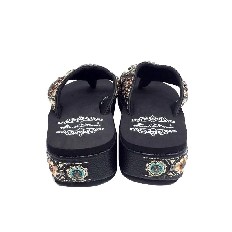 Montana Western Concho Embroidered Wedge Flip-Flop