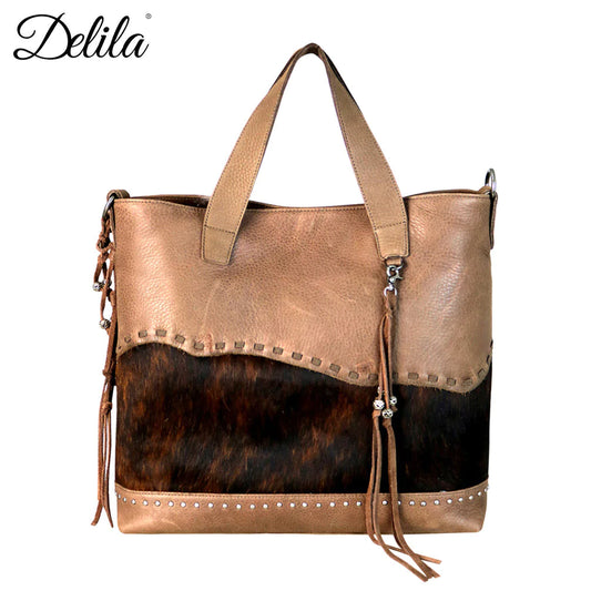 Delila 100% Genuine Leather Hair-On Hide Collection Tote/Crossbody