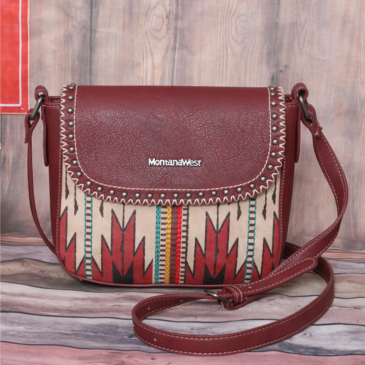 Aztec Print Red Vegan Leather crossbody