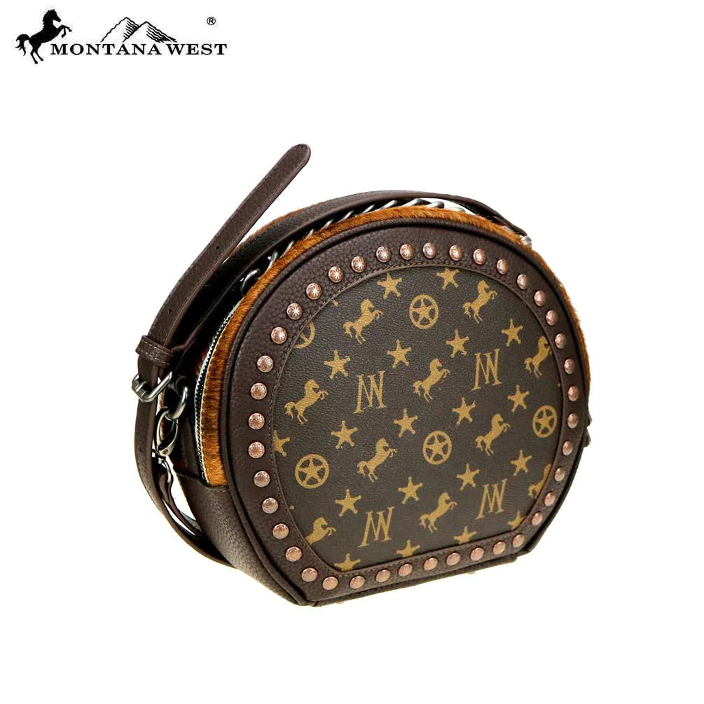 Montana West Signature Monogram Hair Calf Collection Circle Bag/ Crossbody