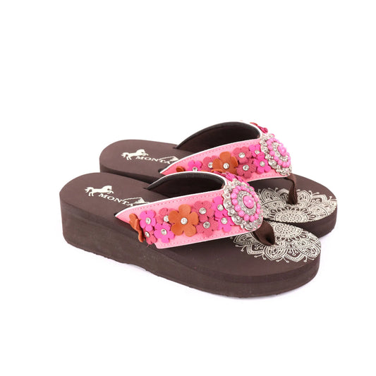 Mandala Floral Applique Wedge Flip-Flop