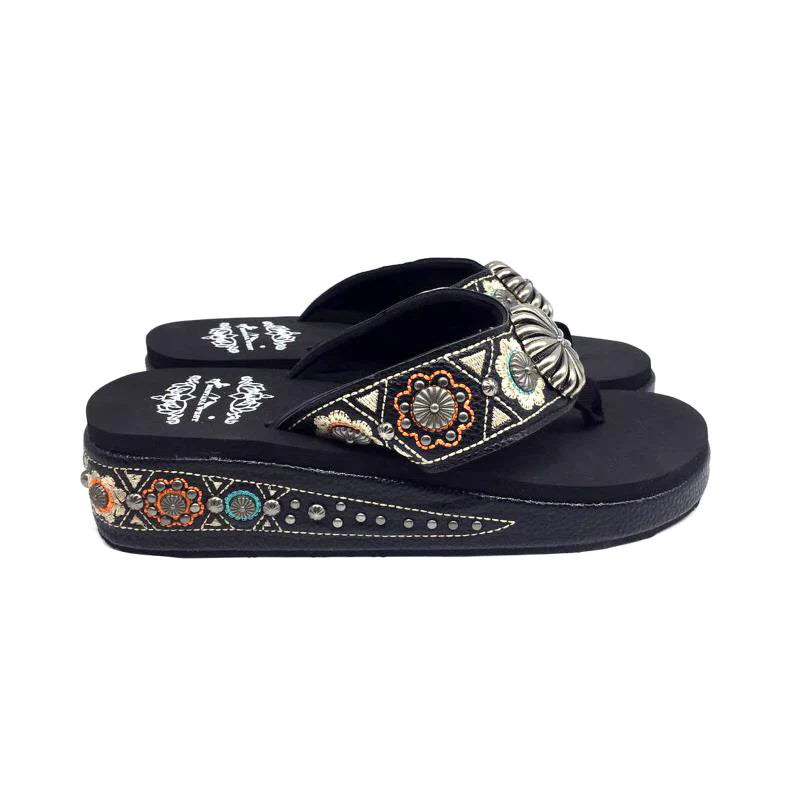 Montana Western Concho Embroidered Wedge Flip-Flop