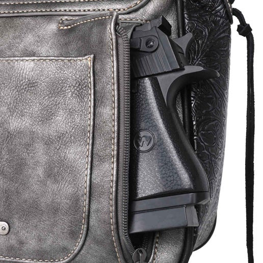 Studded Black Saddle Concealed Carry Hobo Bag